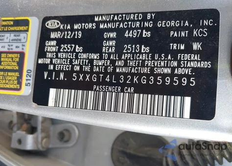 2019 Kia Optima Lx z USA, uszkodzony, nr VIN 5XXGT4L32KG359595